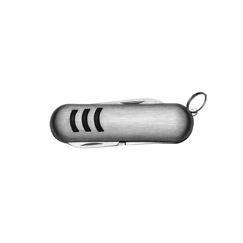 Mini canivete metal 3 funções com detalhes emborrachados preto