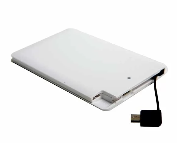 CARREGADOR PORTÁTIL UNIVERSAL SLIM COM CABO EMBUTIDO 2500MAH