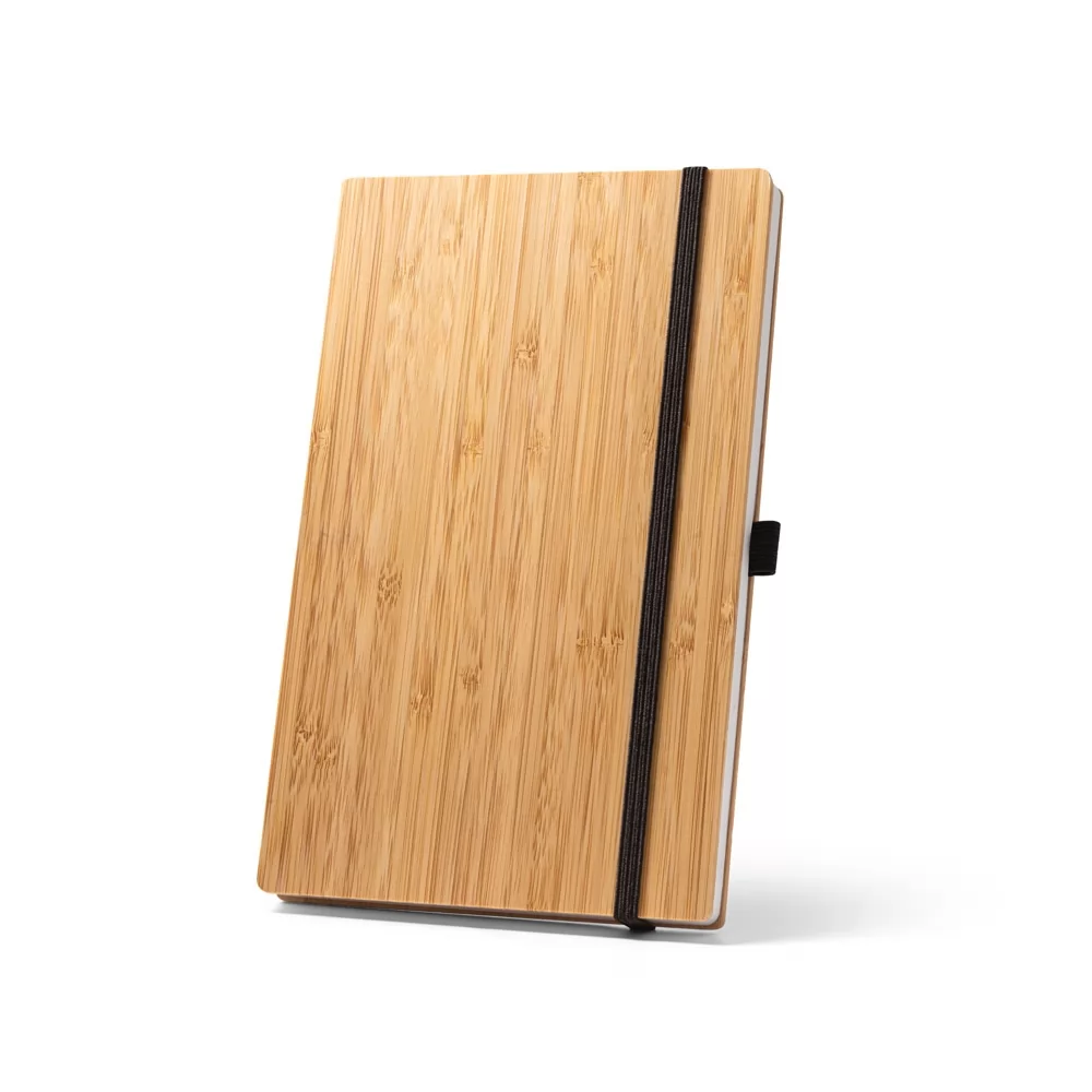 Caderno de bolso de capa e contracapa em placa de bambu e lombada em poliéster 100% reciclado (100% 