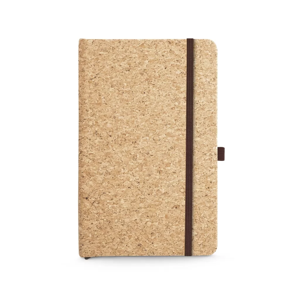 A5. Caderno A5 de capa dura em cortiça com folhas lisas
