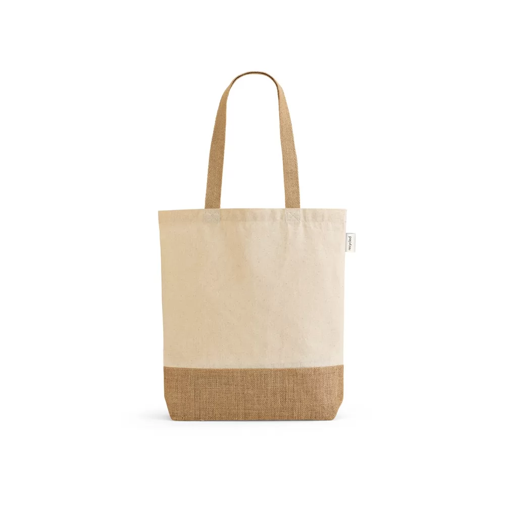 Sacola em 70% algodão reciclado e 30% poliéster reciclado (180 g/m²) com base em juta