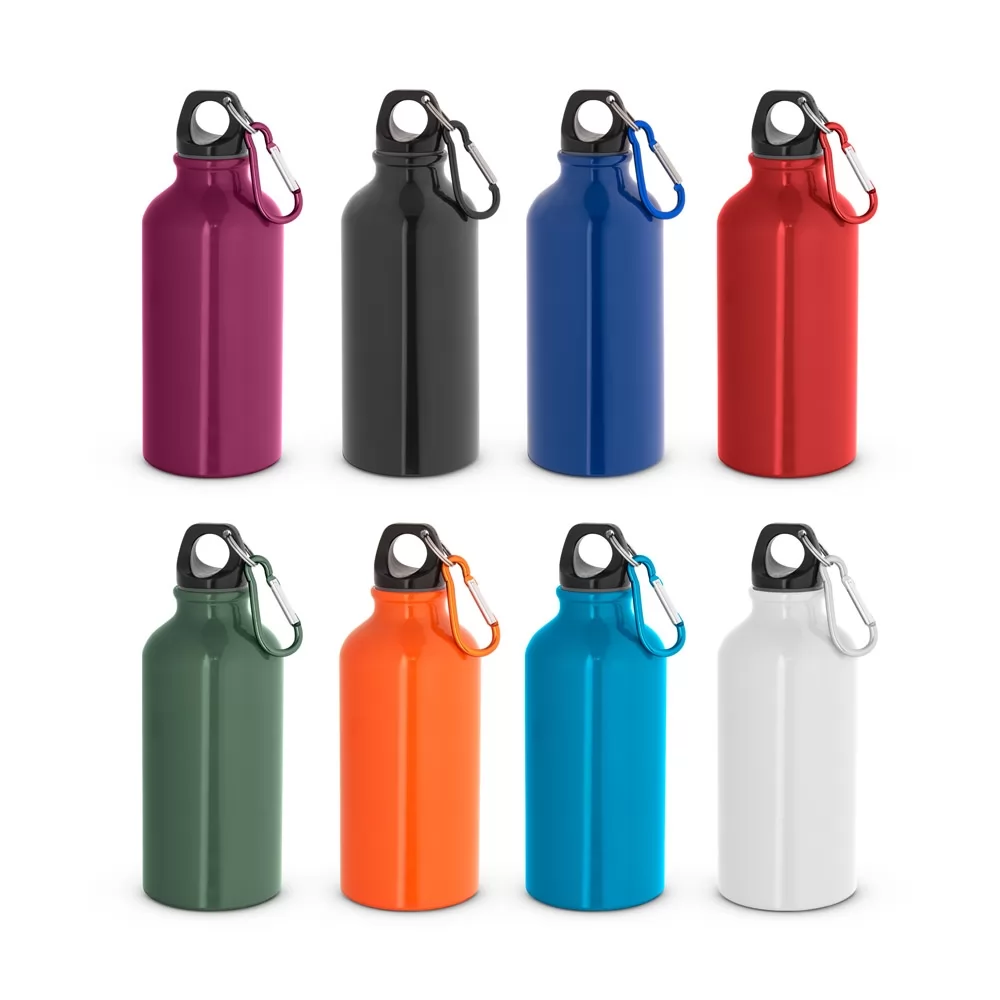 Garrafa esportiva e acabamento brilhante com mosquetão 400mL