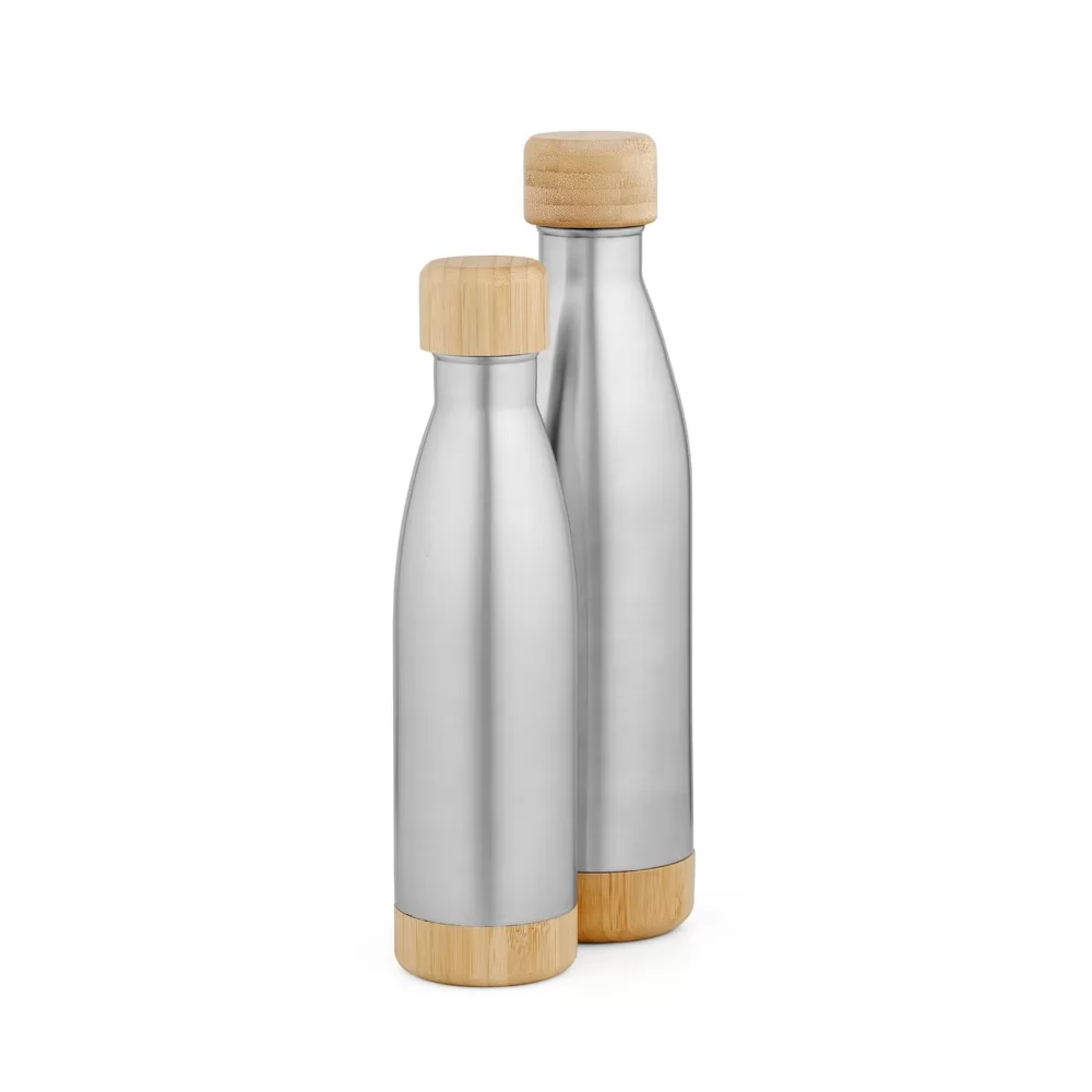 Garrafa em aço inox (90% reciclado) com tampa em bambu 800 mL