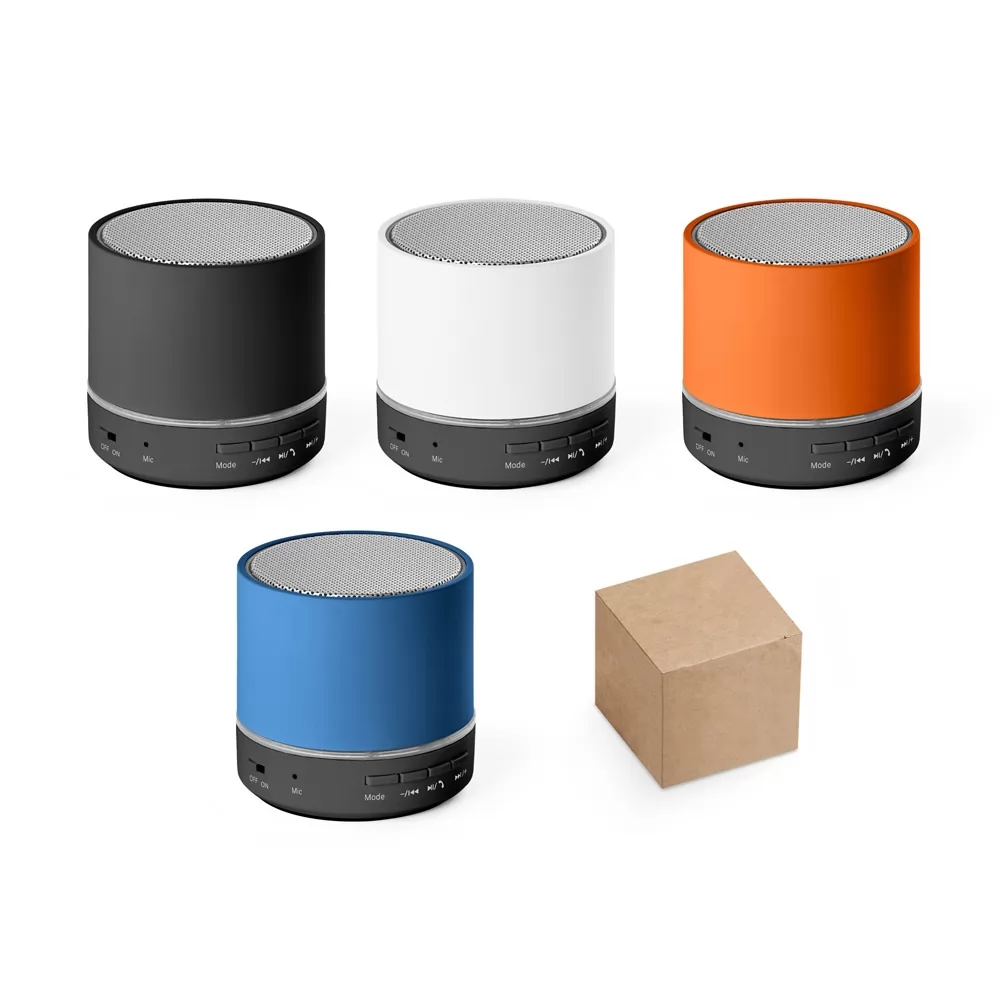 Caixa de som portátil com microfone, em ABS 100% reciclado