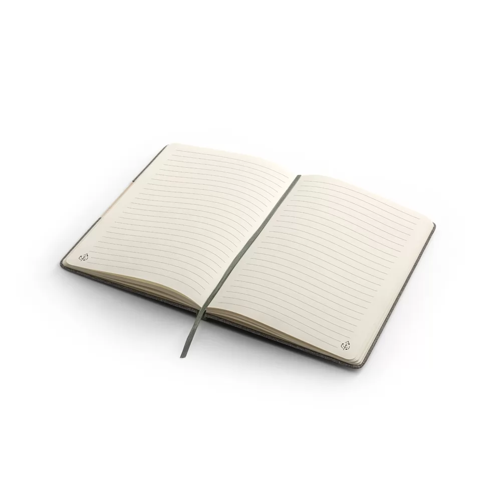 Caderno A5 em tecido poliéster 100% reciclado (100% rPET) com folhas pautadas