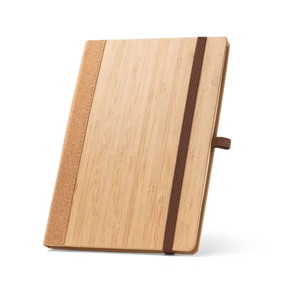 Caderno A5 de capa dura em folha de bambu e cortiça com folhas pautadas