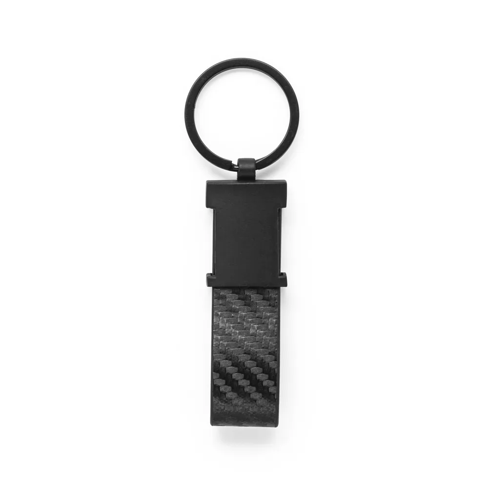 Chaveiro em c. sintético com textura em fibra de carbono e metal