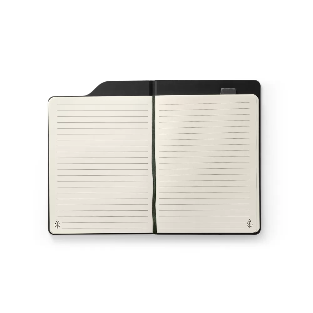 Caderno A5 de capa dura em tecido poliéster 100% reciclado (100% rPET) com folhas pautadas