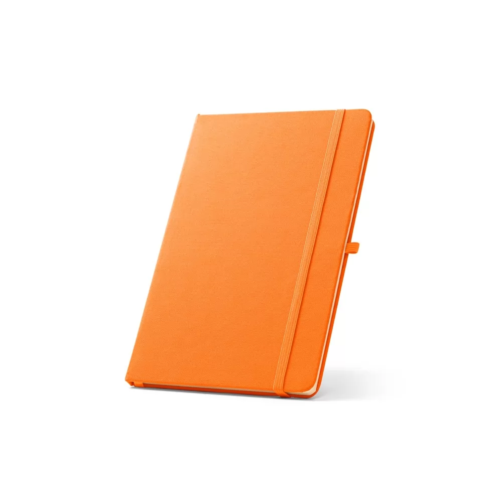 Caderno A5 de capa dura em poliéster 100% reciclado (100% rPET) com cantos redondos e folhas pautada
