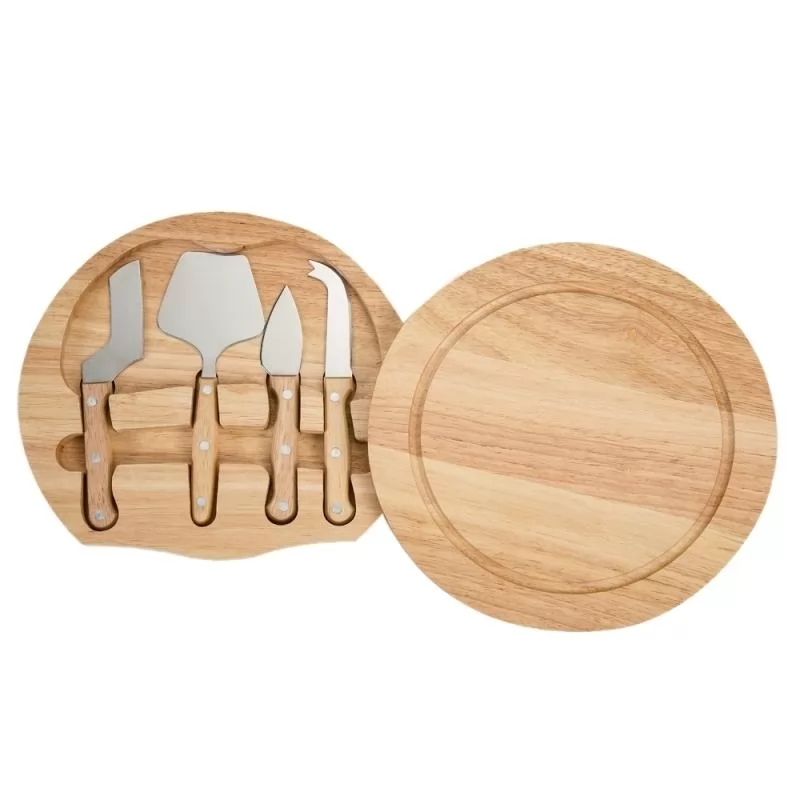 Kit queijo 5 peças com tábua de madeira